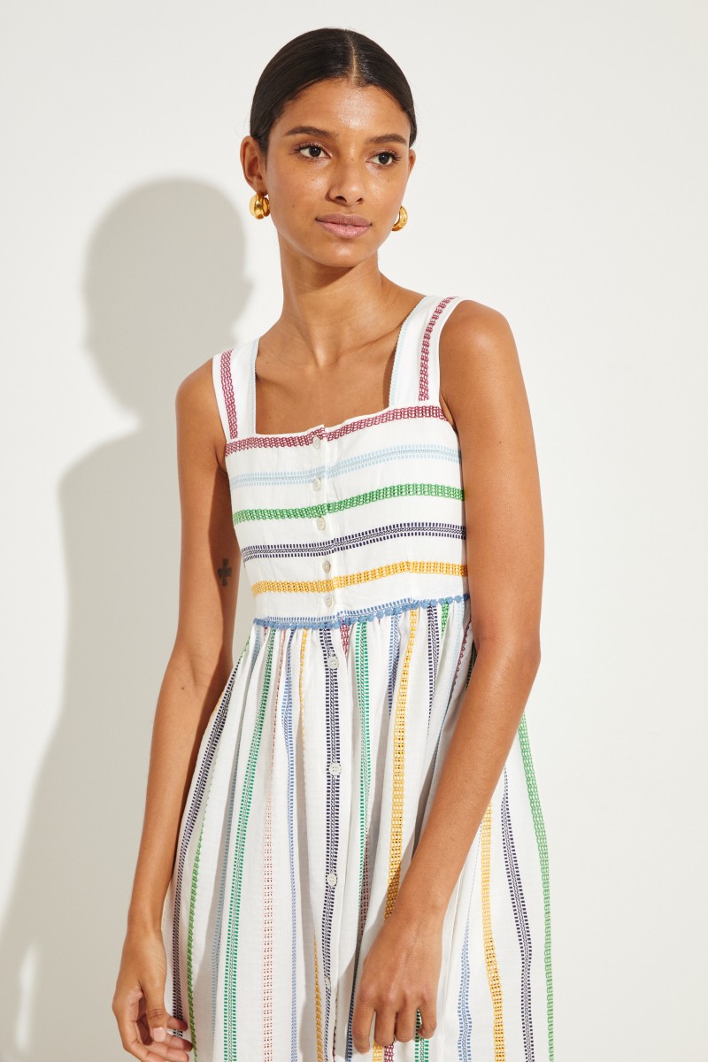 Baumwoll-Kleid mit Streifen Weiß/Multi