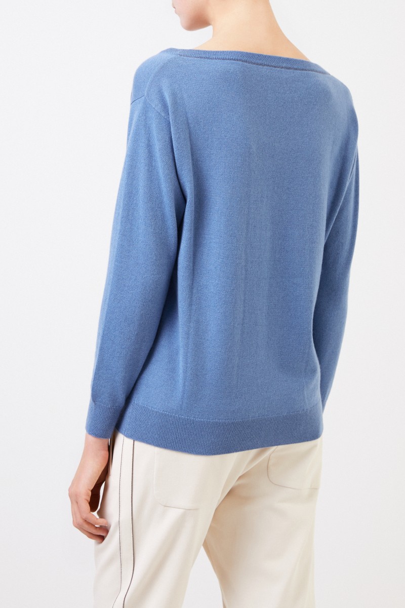 Brunello Cucinelli Cashmere-Pullover mit Perlenverzierung Blau