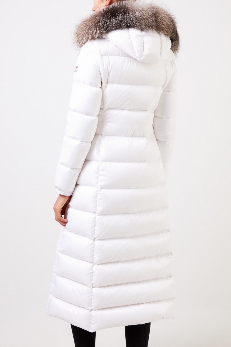 Moncler Langer Daunenmantel 'Hudson' mit Fellkragen Weiß