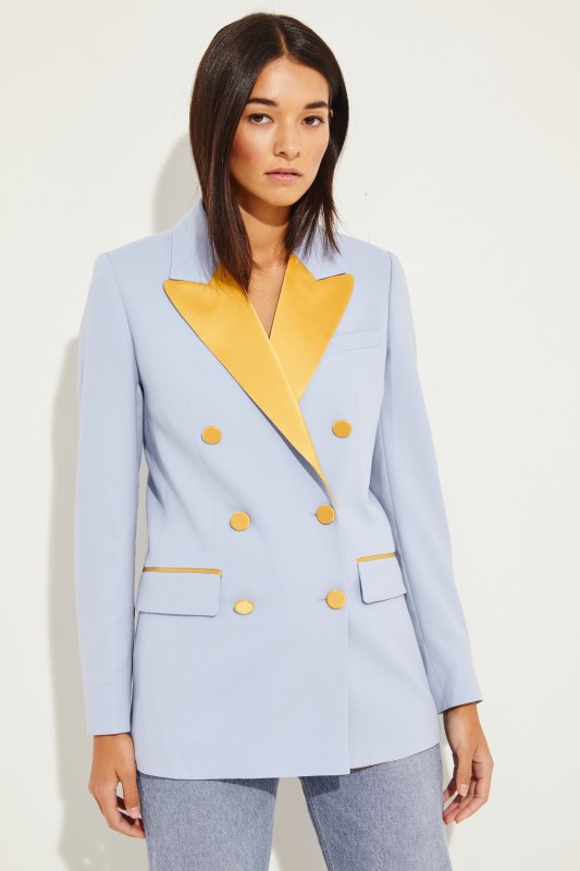 Woll-Blazer 'Harry' mit Satindetails Blau/Gelb