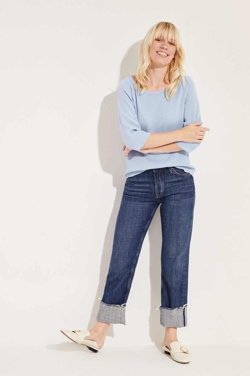 Seiden-Bluse 'Amber' mit 3/4-Arm Blau