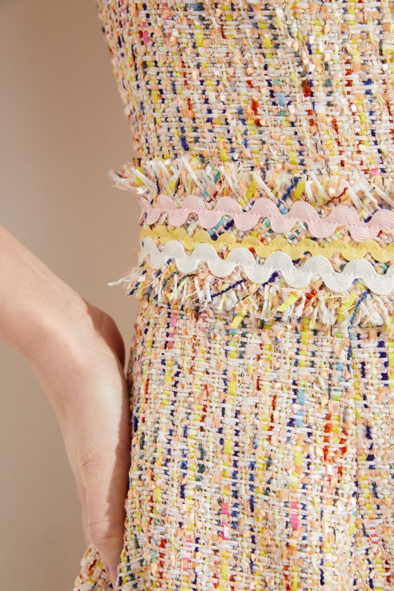 Tweed-Kleid mit Gürteldetail Gelb/Multi