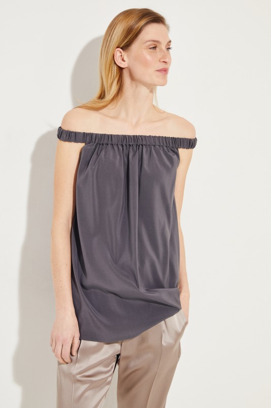 Brunello Cucinelli Off-Shoulder Seiden-Top Anthrazit