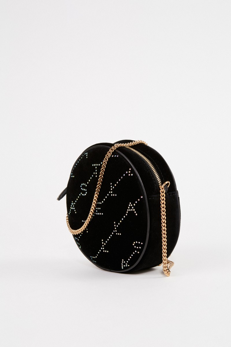Stella McCartney Runde Samttasche 'Mini Round Bag' Schwarz