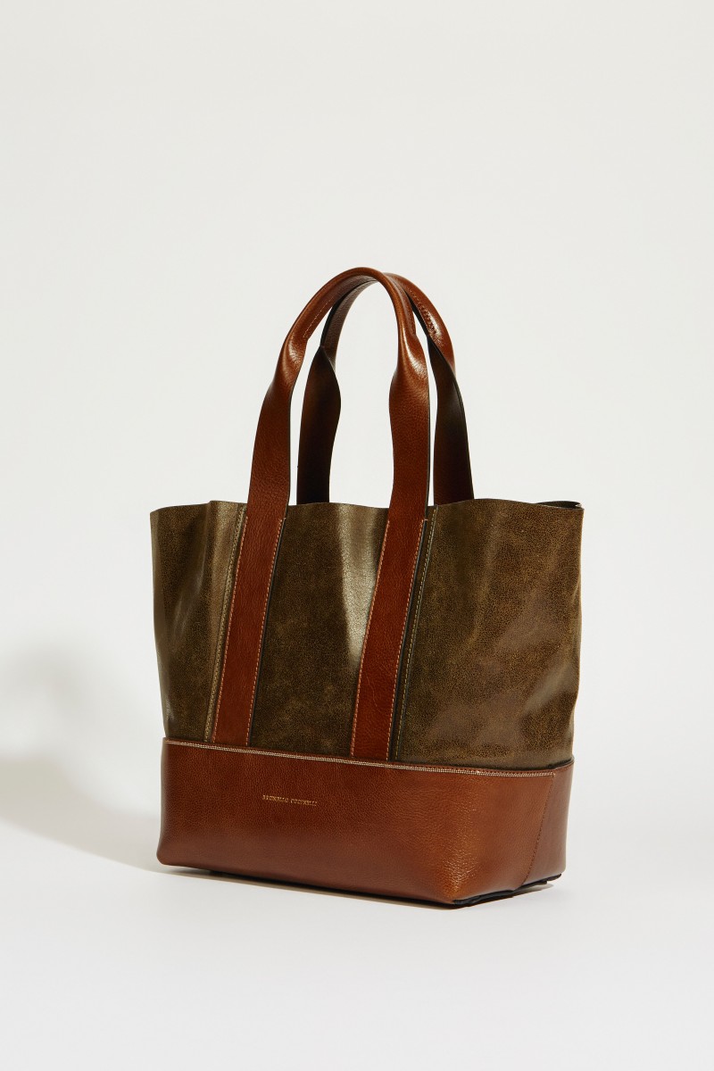 Shopper mit Perlenverzierung Oliv