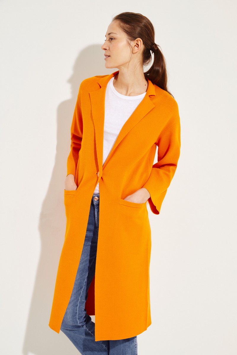 Langer Strick-Mantel Orange