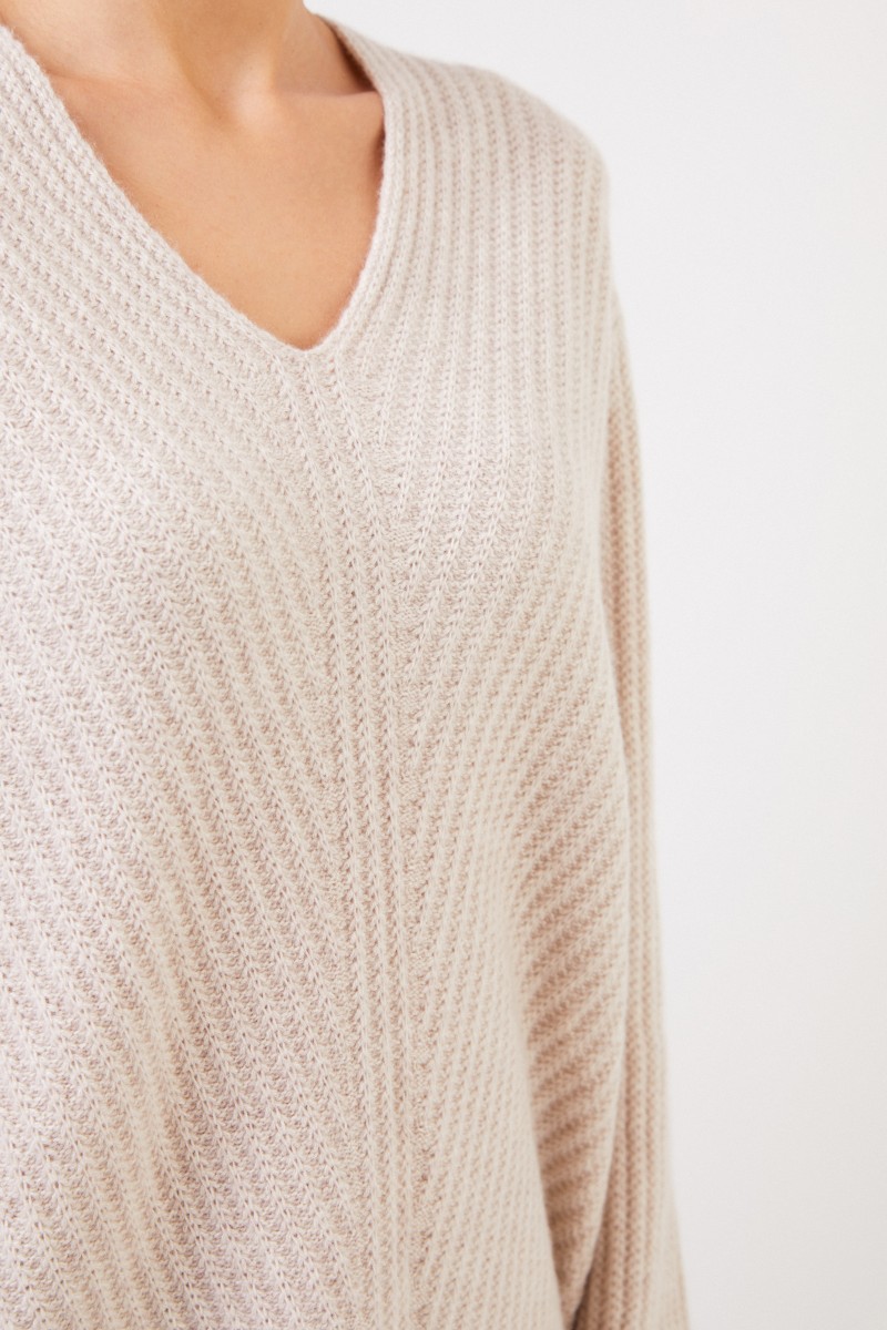Allude Cashmere-Pullover mit V-Neck Beige