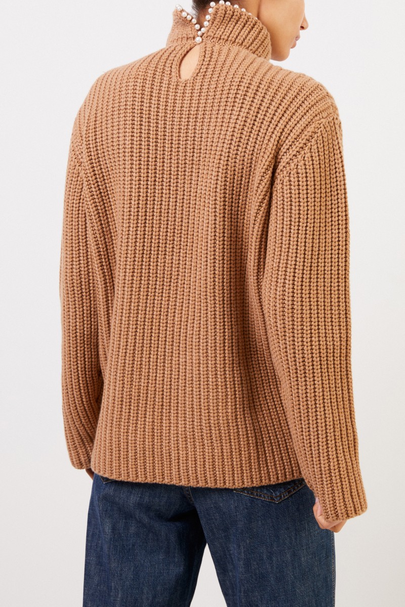 Loewe Cashmere-Pullover mit Perlenverzierung Camel