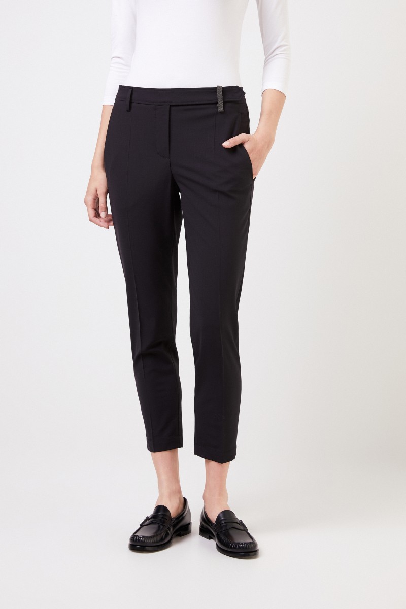 Brunello Cucinelli Klassische Woll-Hose mit Perlenverzierung Schwarz