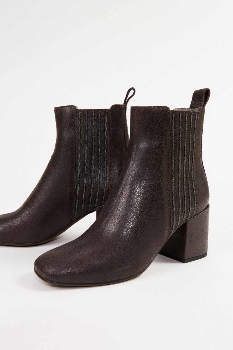 Brunello Cucinelli Leder-Stiefelette mit Perlenverzierung Braun