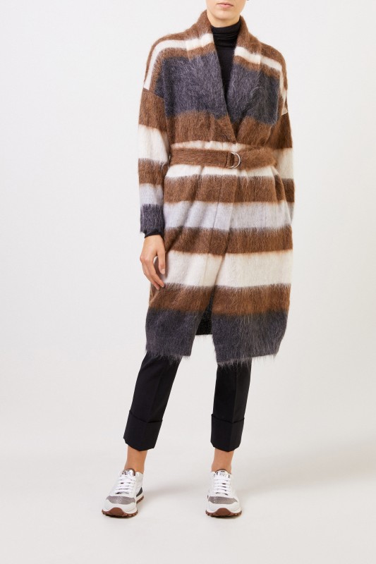 Brunello Cucinelli Woll-Mohair-Mantel mit Gürtel Multi