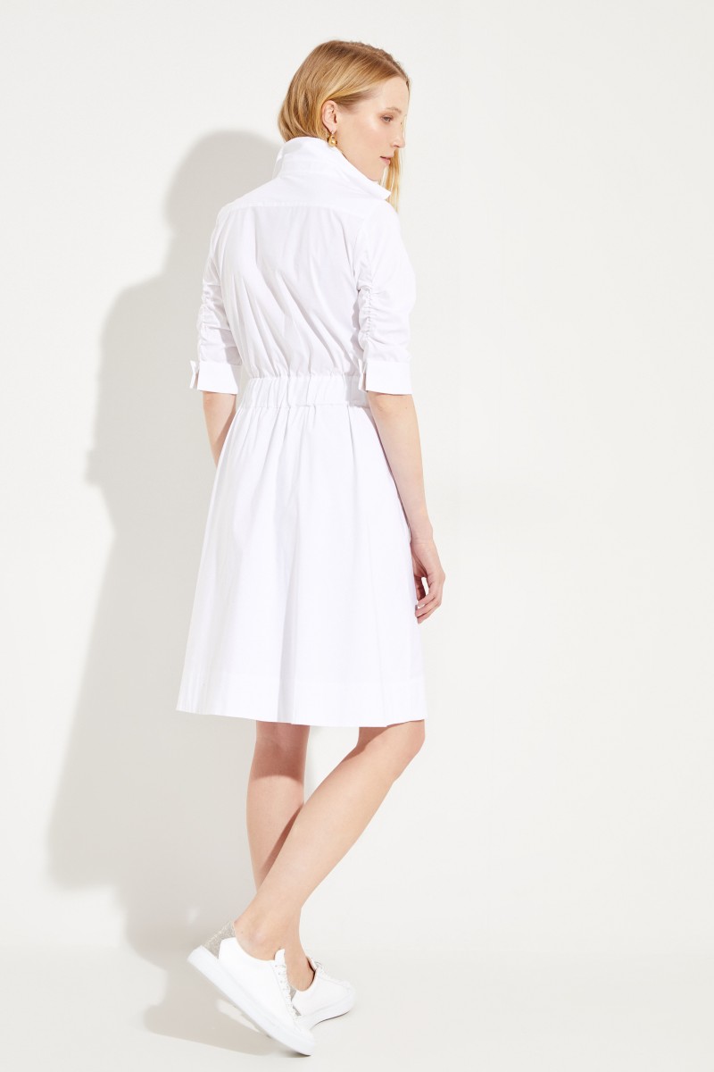 Kurzes Blusenkleid mit Bindedetail Weiß