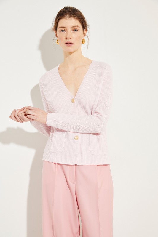 Feiner-Cashmere-Cardigan mit V-Neck Rosé