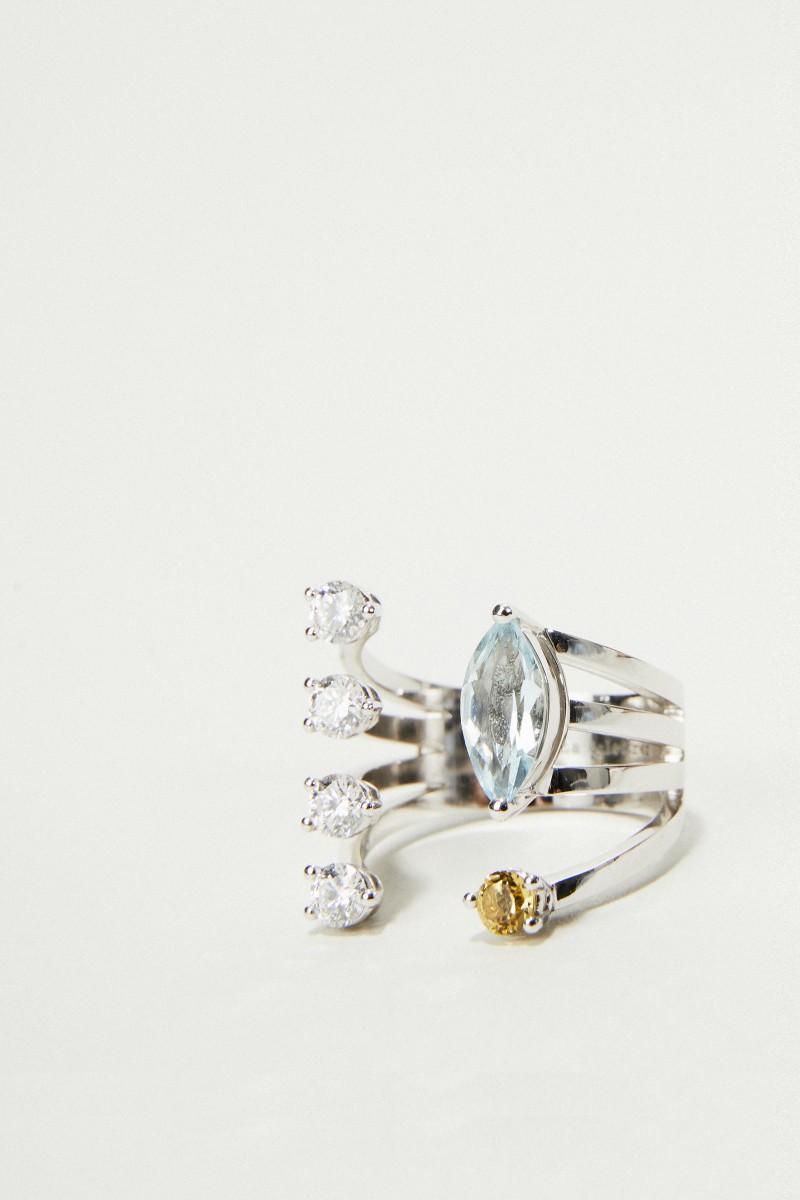 Delfina Delettrez Ring 'Today Tomorrow Dots' Weißgold/Aquamarin