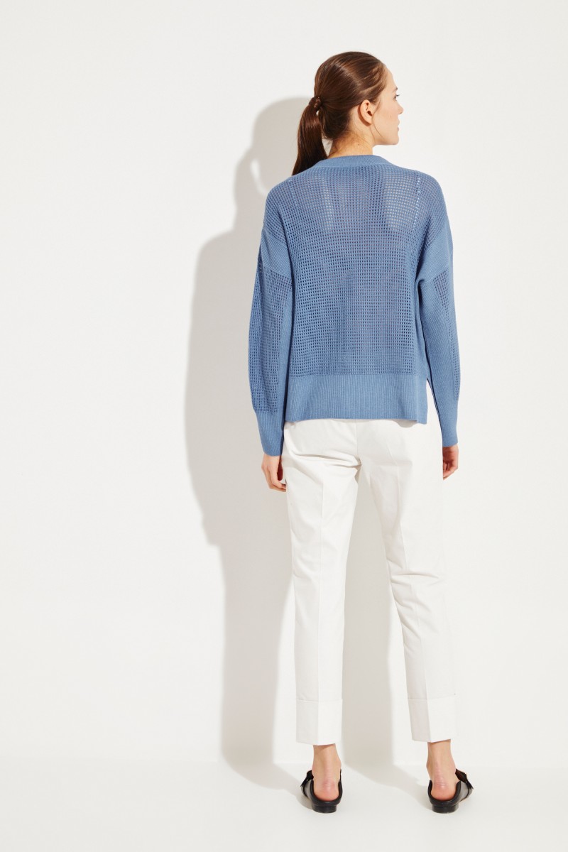 Cashmere-Pullover mit Lochmuster Blau
