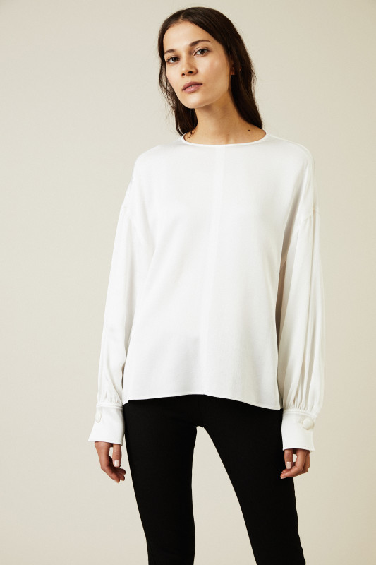 Crepe-Satin-Bluse 'Knox' mit Knopfdetails Weiß