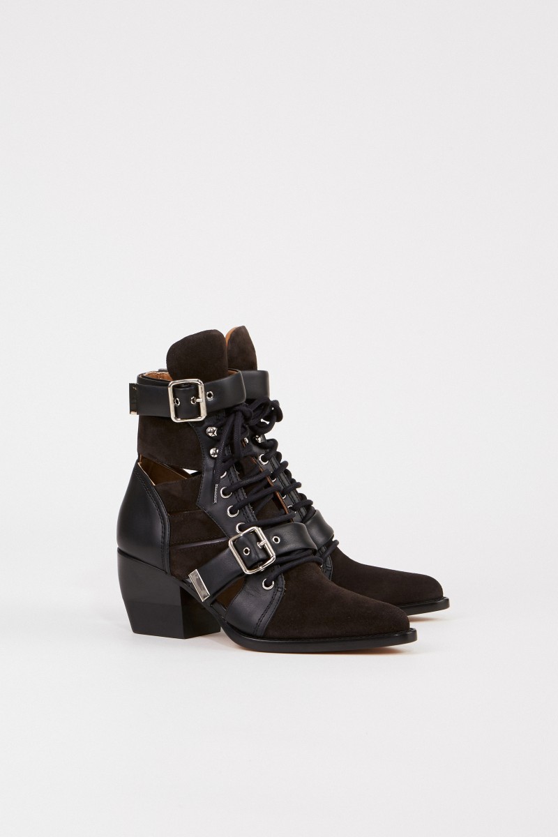Chloé Veloursleder-Ankle-Boots 'Rylee' Schwarz/Braun