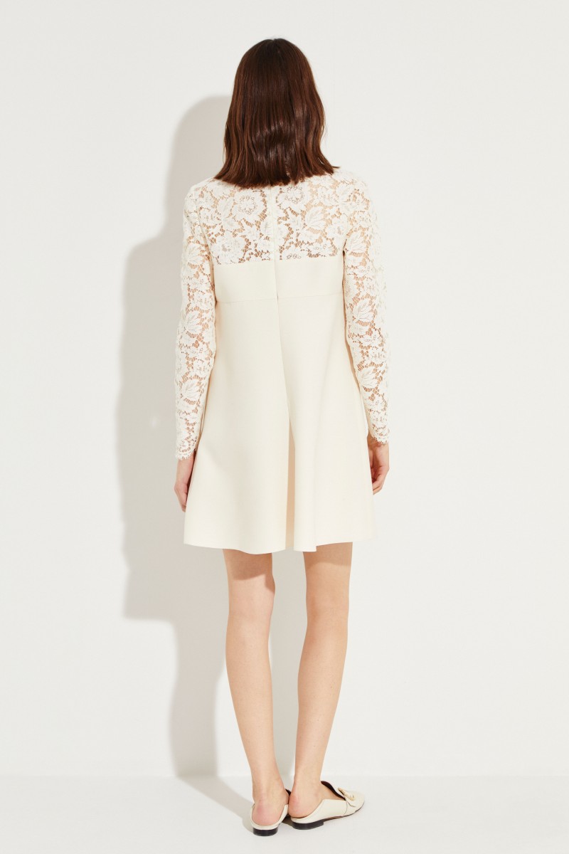 Woll-Seiden-Kleid mit Spitzendetails Créme
