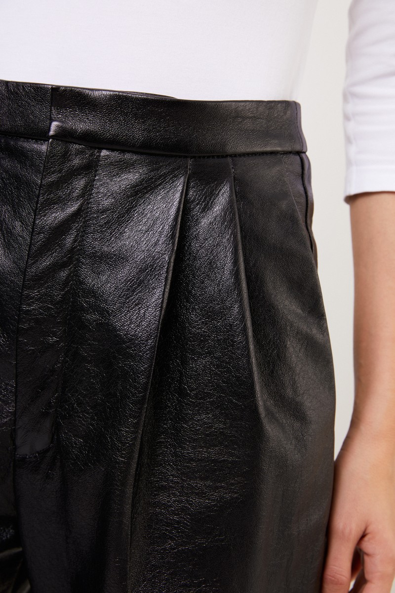 Saint Laurent Leather pleated trousers Black