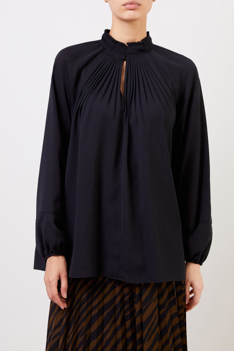 Bluse mit Plissee-Details Schwarz