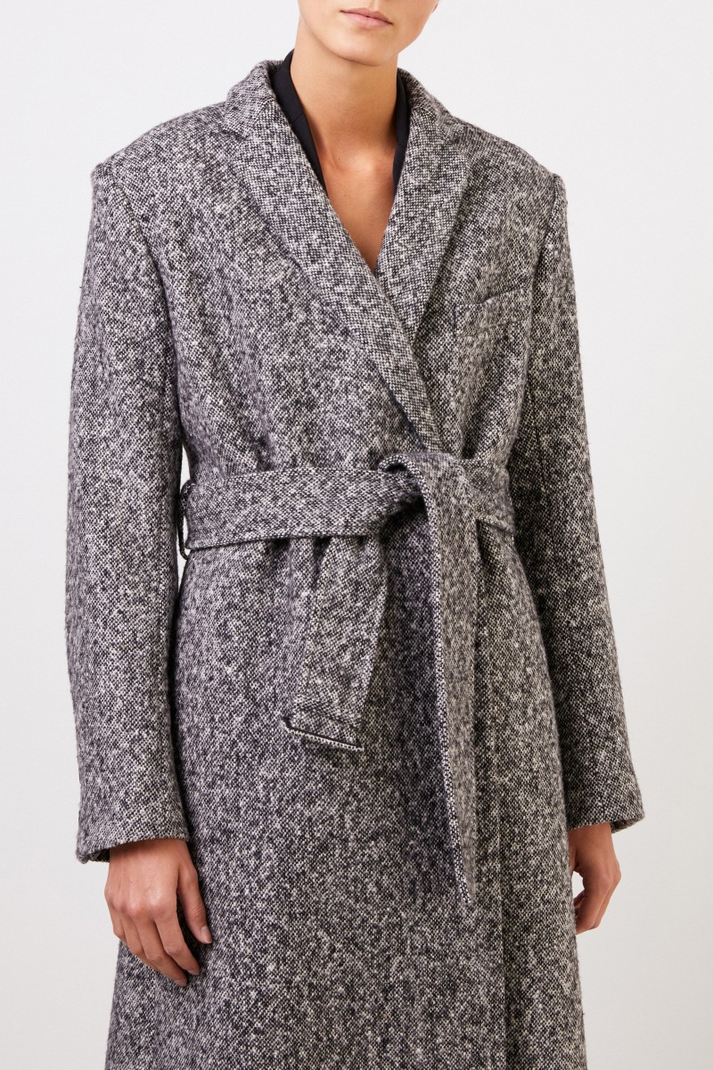 Stella McCartney Langer Woll-Mantel mit Gürtel Schwarz/Grau