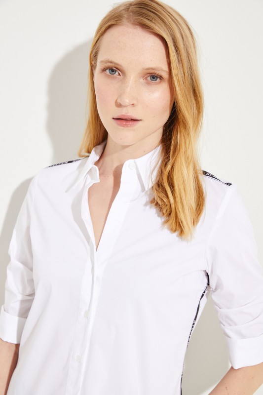Baumwoll-Bluse mit Logo-Details Weiß/Schwarz