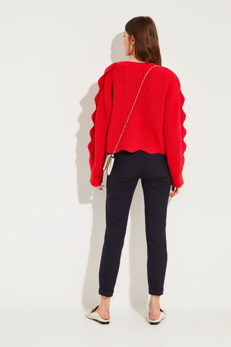 Crop Pullover mit Muschelsaum Rot