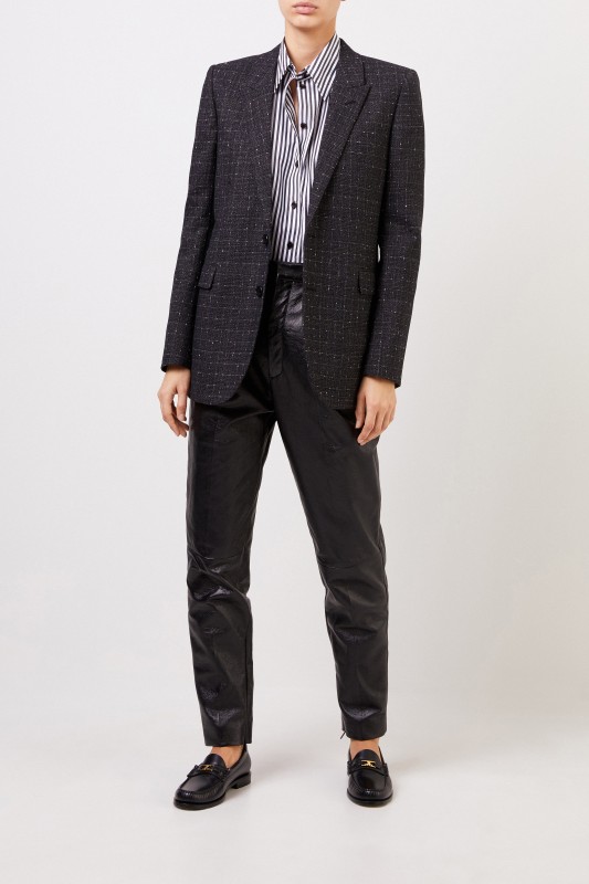 Saint Laurent Leather pleated trousers Black