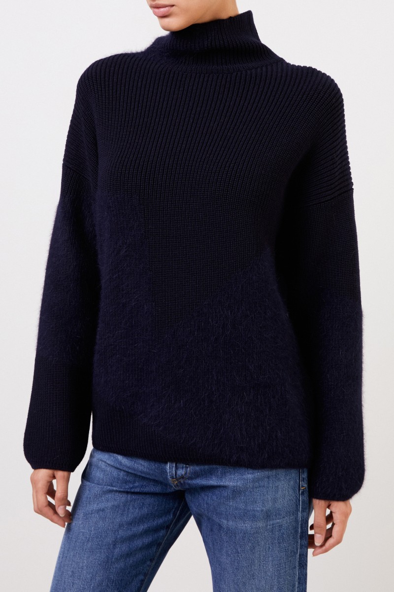 Wollpullover mit Stehkragen Marineblau