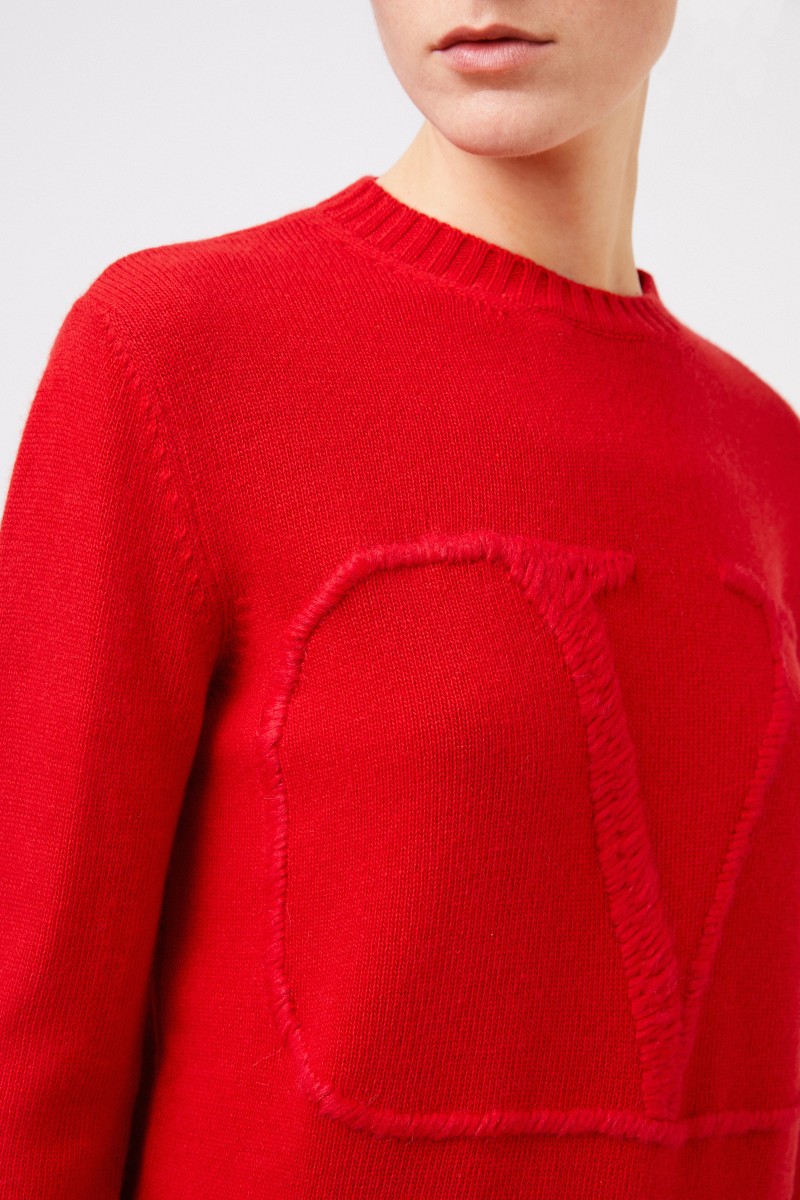 Valentino Woll-Cashmere-Pullover 'V' Rot