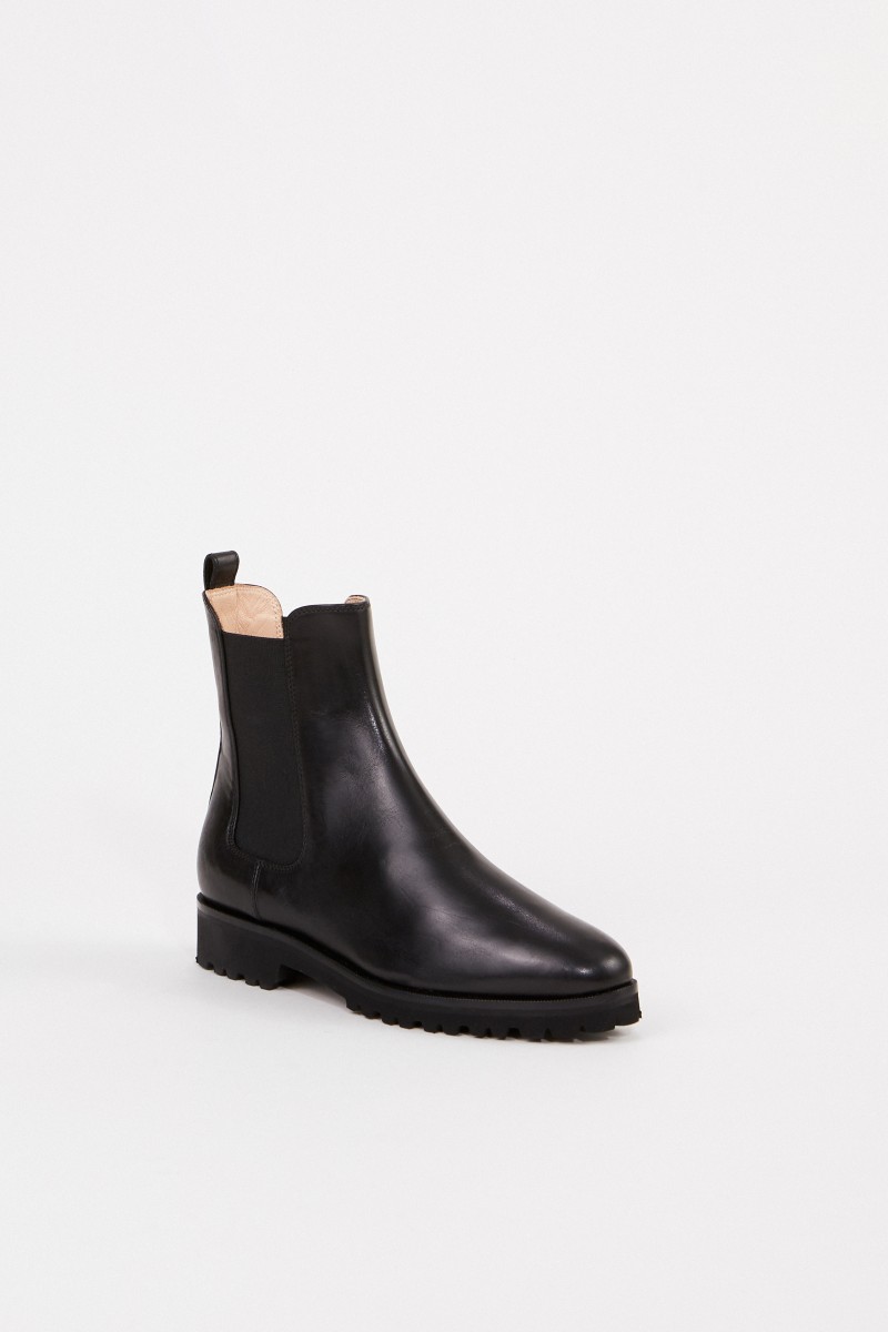 Unützer Leder-Chelsea-Boot mit Gummisohle Schwarz