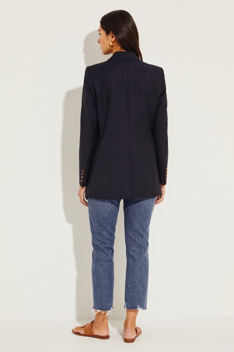 Woll-Mohair Blazer 'Spirit Everyday' mit Fischgrätmuster Marineblau