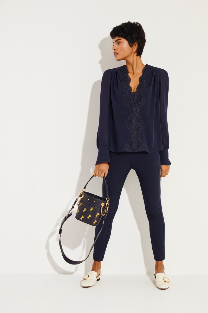 Seiden-Bluse mit Lace-Details Ink Navy