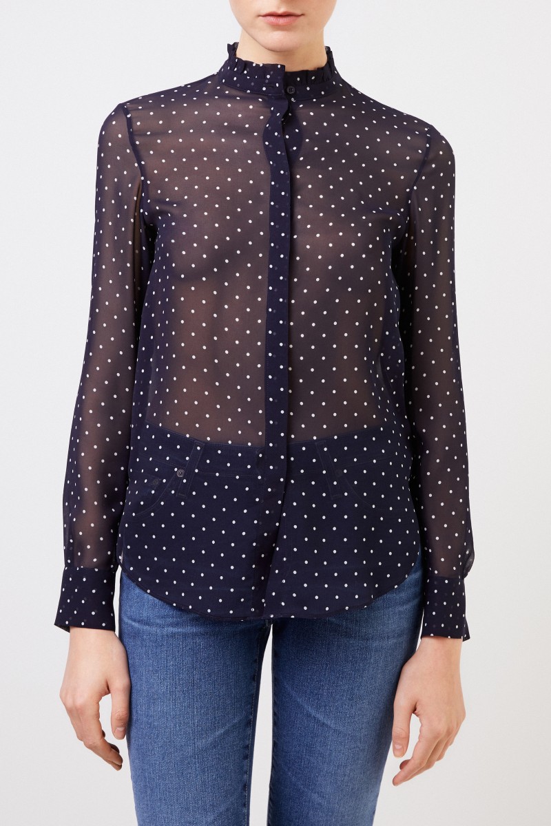 Iris von Arnim Seidenbluse mit Polka-Dots 'Mabel' Marineblau