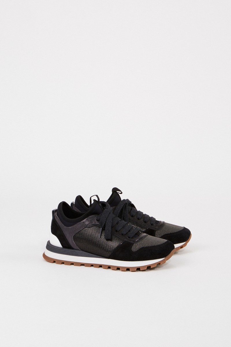 Brunello Cucinelli Veloursleder-Sneaker mir Perlenverzierung Schwarze