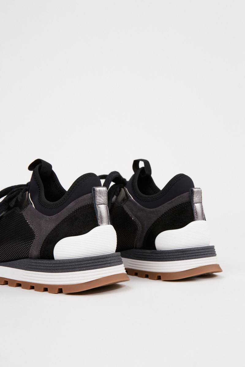 Brunello Cucinelli Veloursleder-Sneaker mir Perlenverzierung Schwarze
