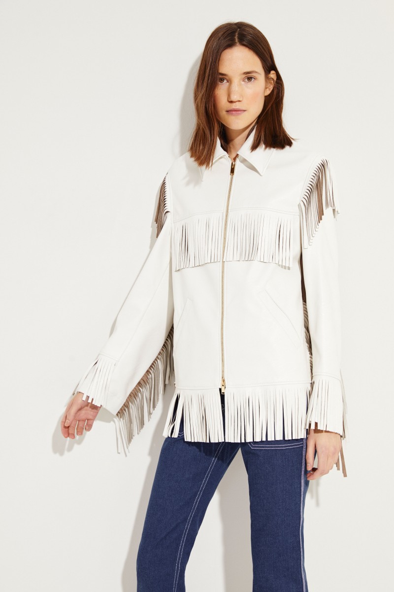 Kunst-Lederjacke mit Fransen Weiß