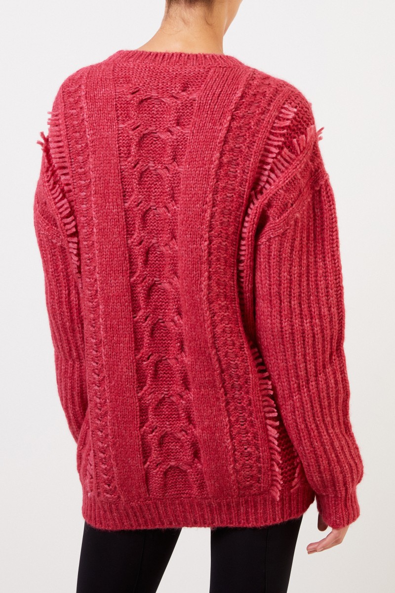 Stella McCartney Alpaca-Pullover mit Zopfmuster Fuchsia