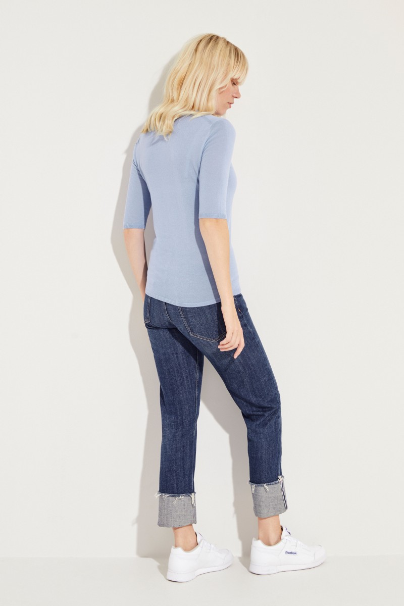 Kurzarm Cashmere-Pullover 'Lynn' Blau