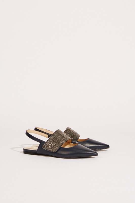 Leder-Flat mit Perlenverzierung Blau