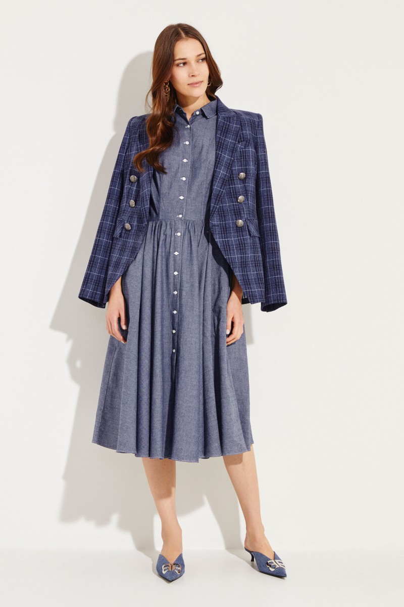 Ausgestelltes Baumwoll-Kleid Blau