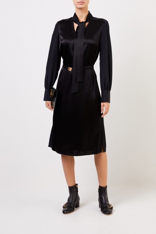 Tory Burch Kleid mit Schleifendetail und Gürtel Schwarz
