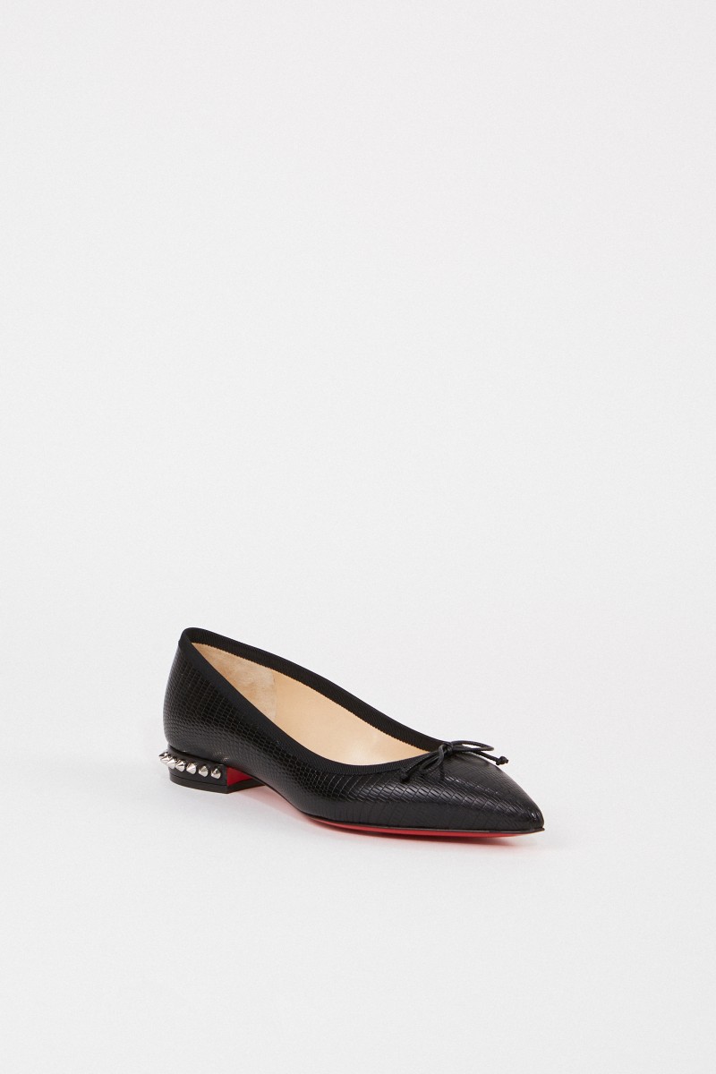 Christian Louboutin Spitzer Leder-Flat 'Hall' mit Reptilien-Optik Schwarz