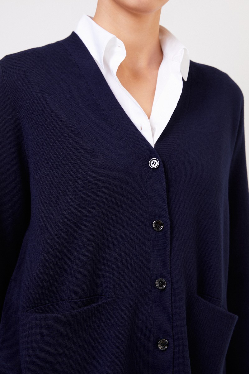 Ausgestellter Woll-Cardigan Marineblau