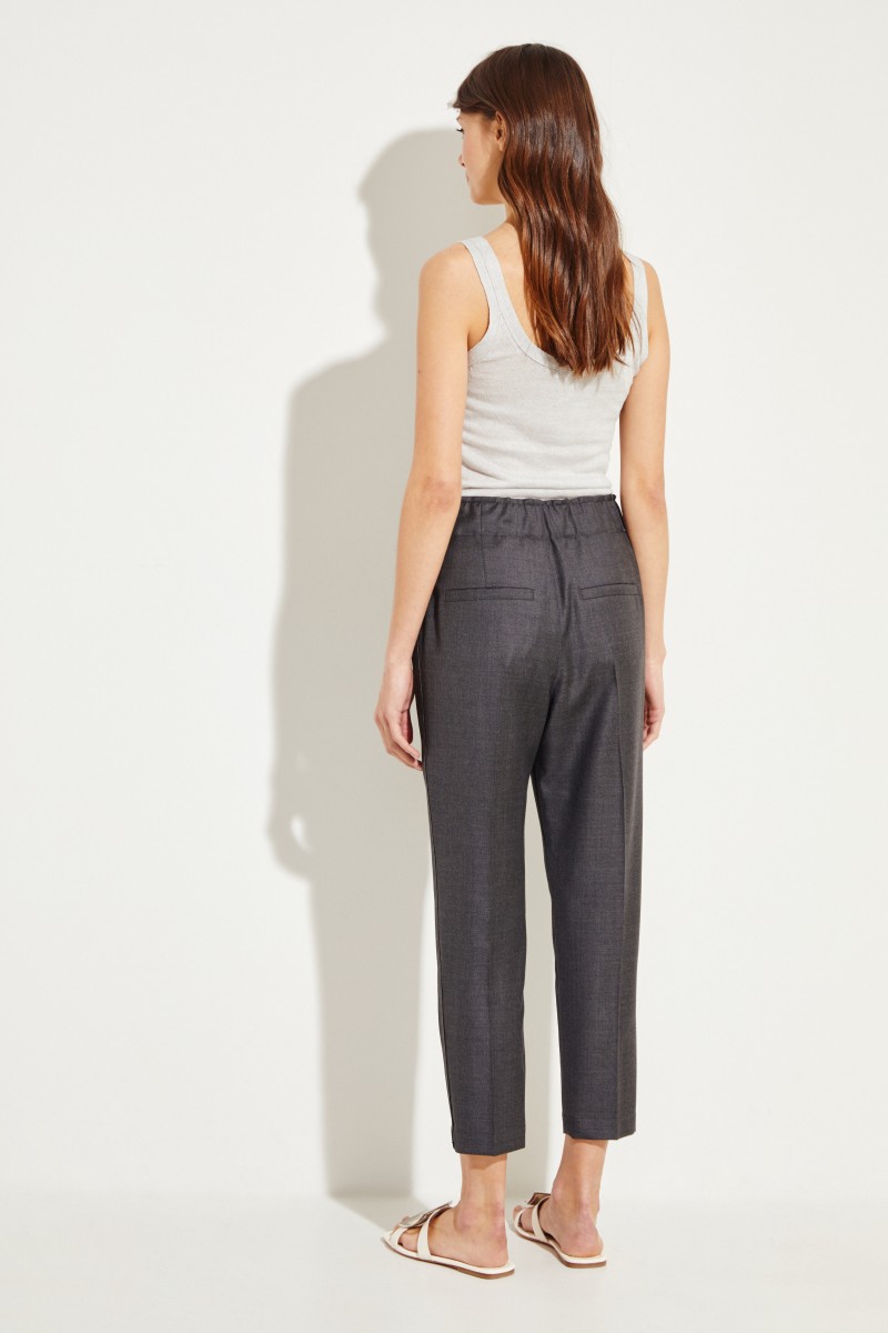 Brunello Cucinelli Woll-Hose mit seitlicher Perlenverzierung Grau