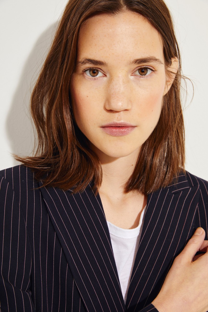 Gestreifter Wollblazer Marineblau/Pink