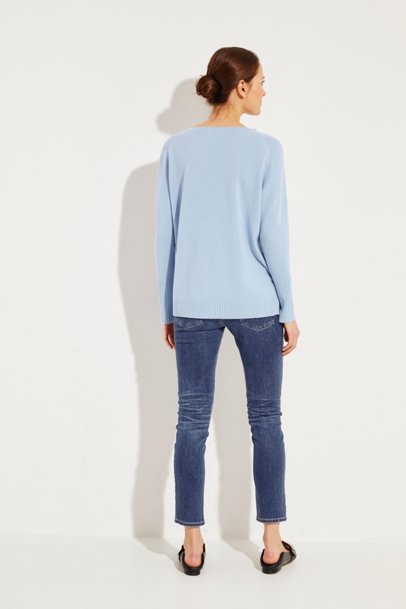 Cashmere-Pullover mit V-Neck Blau