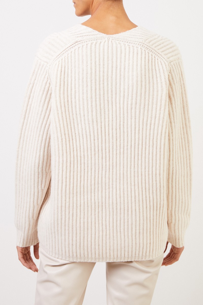 Acne Studios Woll-Pullover mit V-Neck Crème