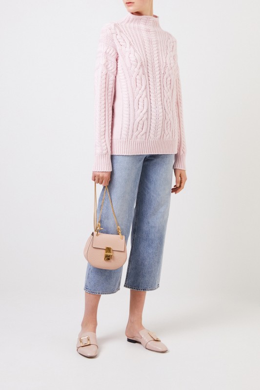 Iris von Arnim Cashmere-Pullover mit Zopfstrickmuster 'Fae' Rosé