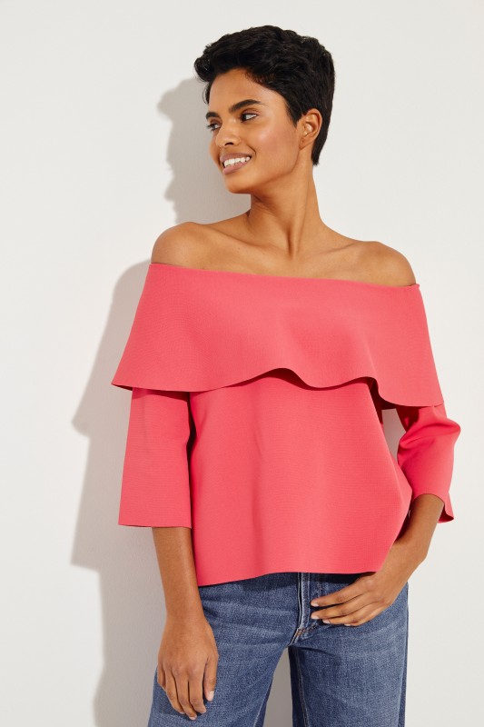 Off-Shoulder Bluse mit Volant Pink